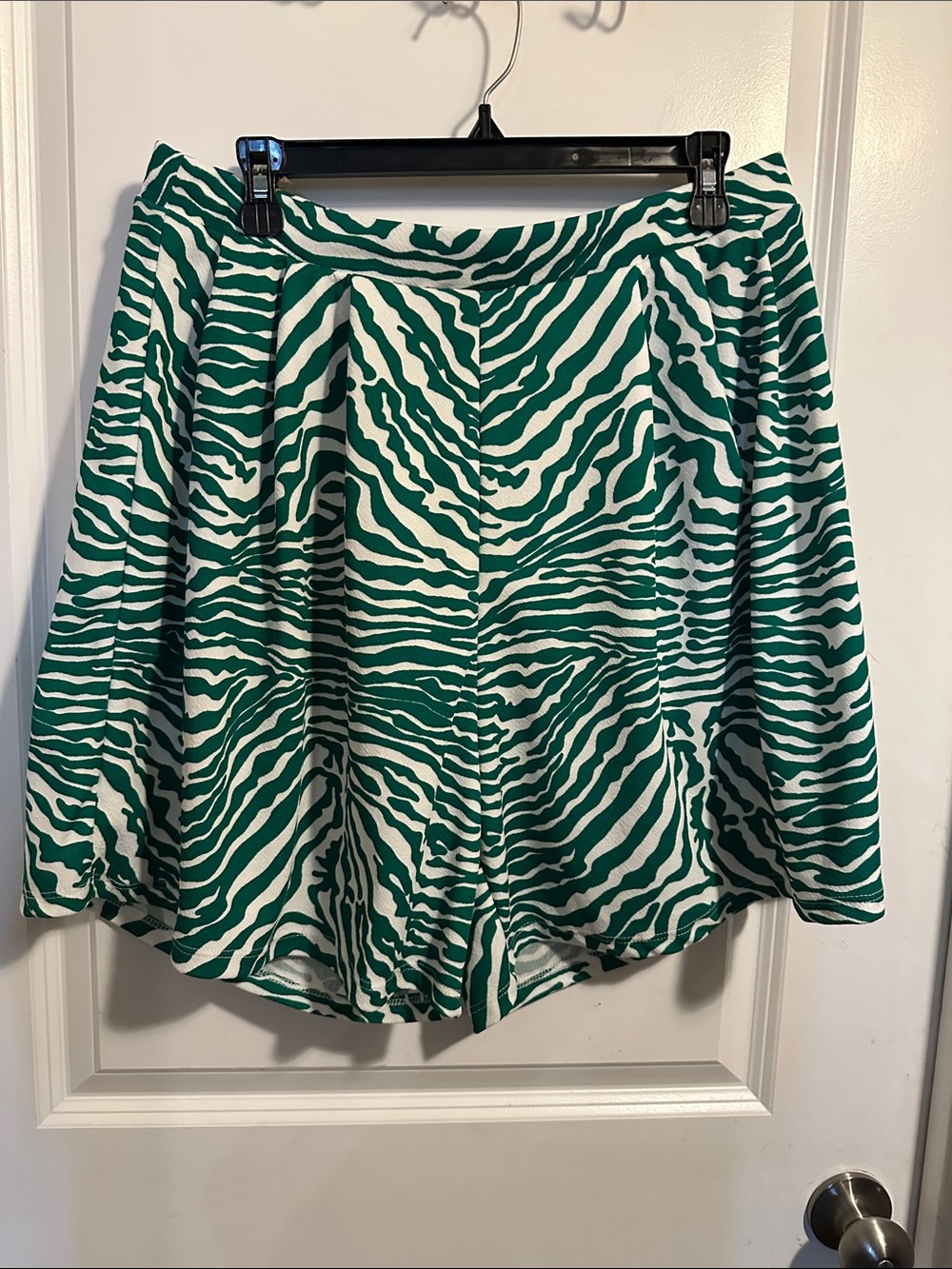 Rebdolls Green and White Zebra Print High-Waist Shorts